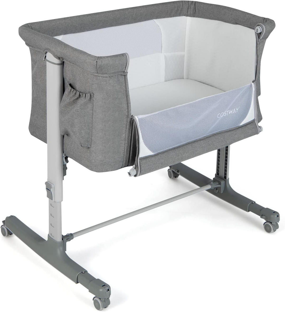 BABYBETT 3 in 1 Beistellbett Hellgrau - Dunkelgrau, Metall - COSTWAY