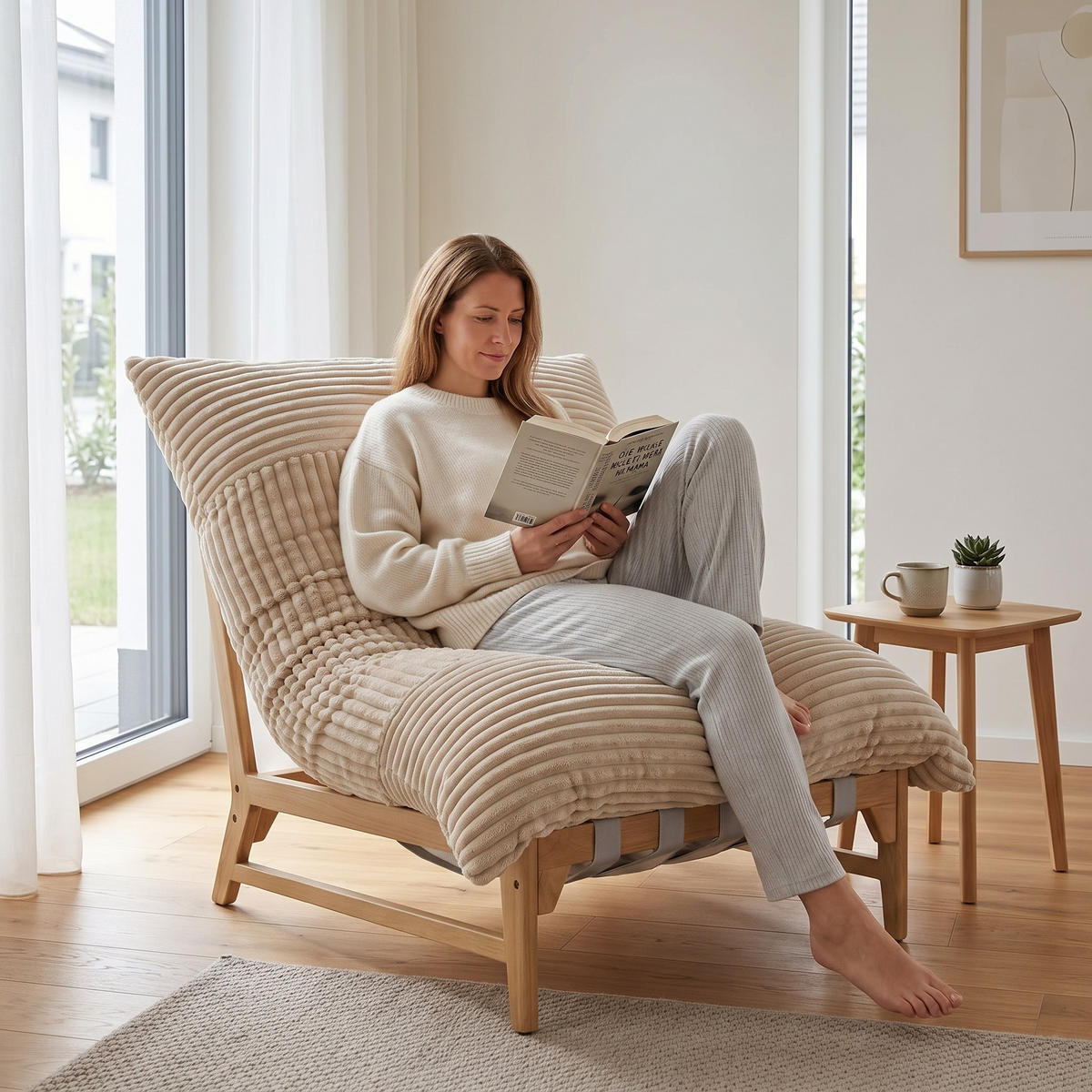 XXL-SESSEL Cord mit Holzrahmen, Breites Kissen, Hellbraun - Hellbraun, Holz/Textil (117/94/114cm) - LVHOM