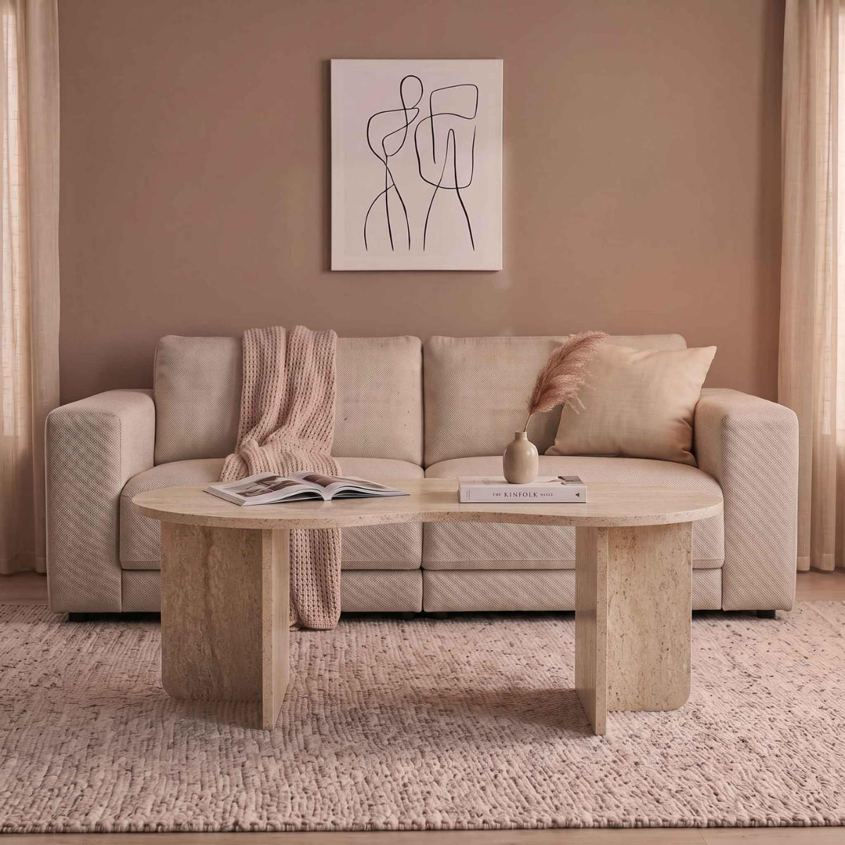 KONFERENČNÍ stolek s organickou deskou, délka 110 cm - MOSS - béžová, kompozitní dřevo (110/60/40cm) - Calicosy