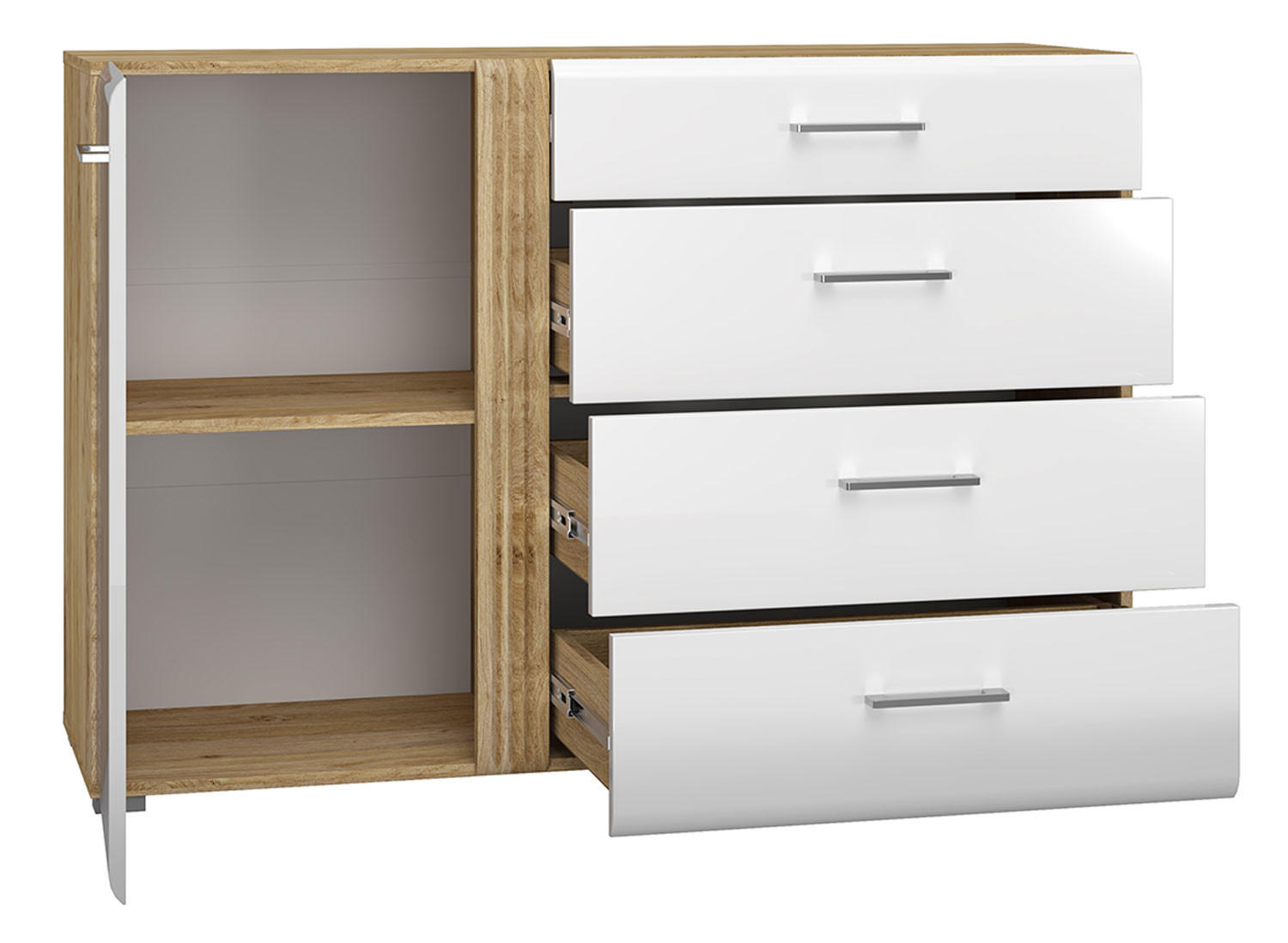 SIDEBOARD Adagio weiß Hochglanz / Eiche castello 134 / 42 / 90cm - Weiß Hochglanz/Weiß, Holz/Holzwerkstoff (134/90/42cm) - Feldmann-Wohnen
