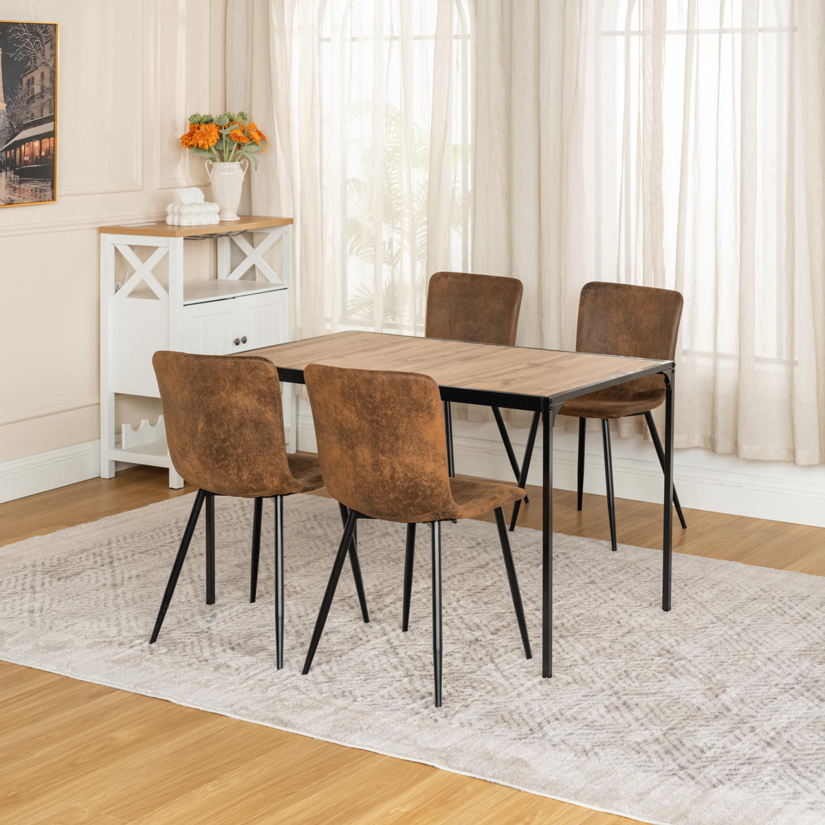 ESSTISCH SET dunkles Holz und Braun - Braun, Holzwerkstoff/Metall (120/75/80cm) - Urban Meuble