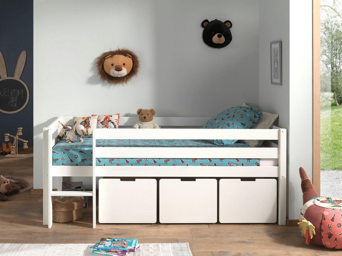 KOJENBETT Karolina 208x83x105 aus Massivholz in Weiß - Sandfarben, Holz (90/200cm) - 58aufmkessel