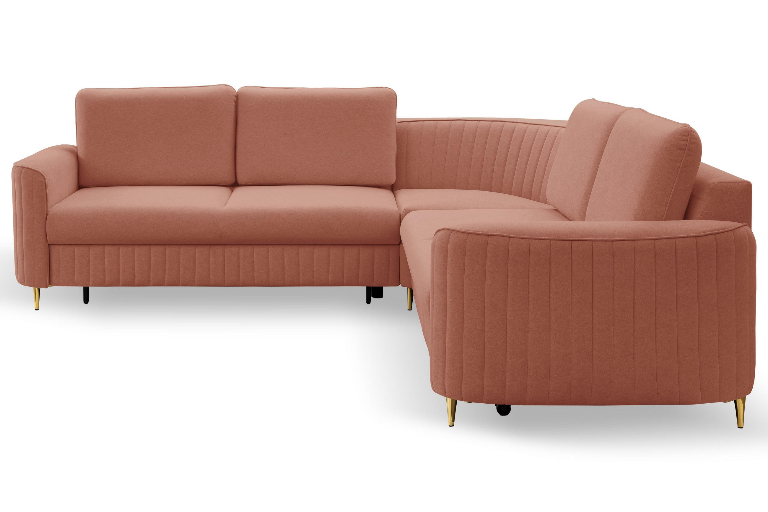 ECKSOFA VELA R-S Rosa Velours-Stoff mit Schlaffunktion - Rosa, Holz (251/251cm) - MASSENO