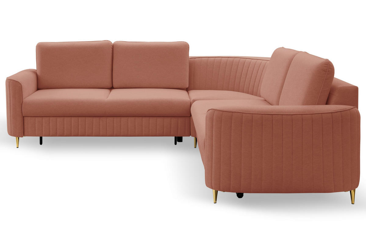 ECKSOFA VELA R-S Rosa Velours-Stoff mit Schlaffunktion - Rosa, Holz (251/251cm) - MASSENO