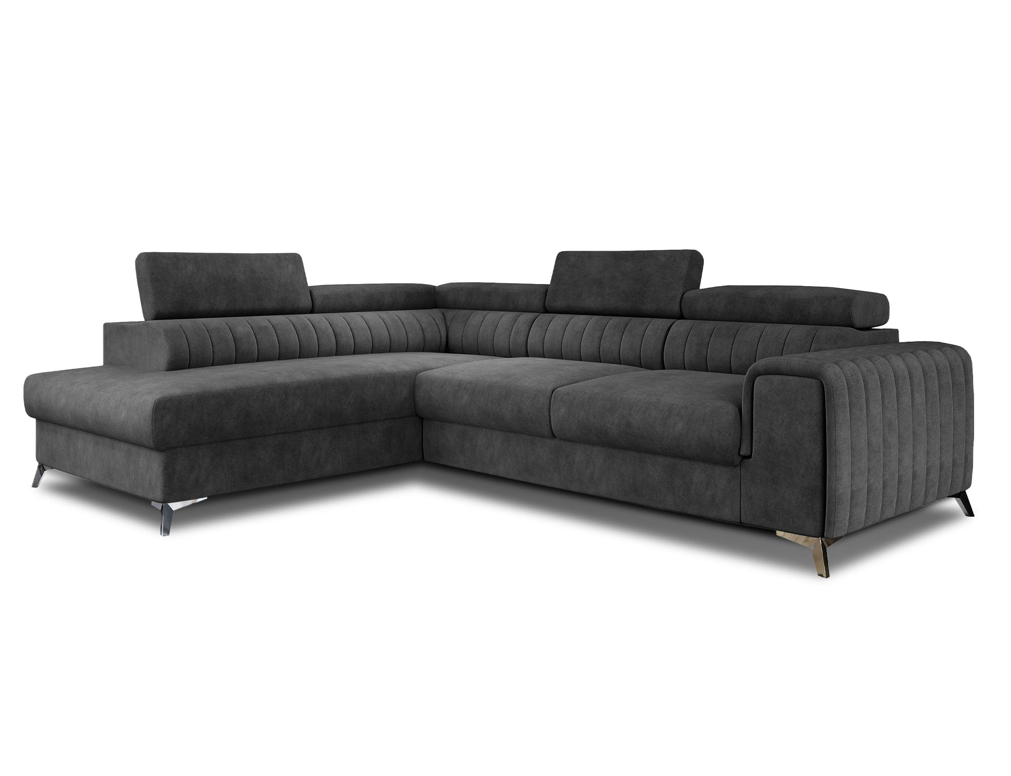 ECKSOFA Laurence mit Schlaffunktion & Bettkasten – 278 x 205 cm, verstellbare Kopfstützen - Anthrazit, Kunststoff (278/205cm) - Wohnideebilder