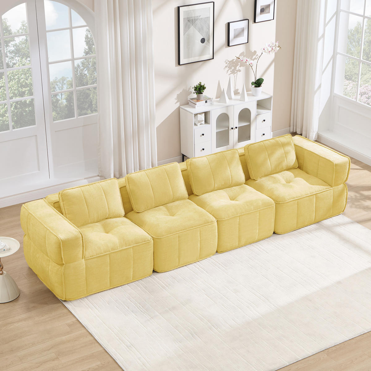 4-SITZER-SOFA DE-34428 mit stützenloses Design Gelb - Gelb, Textil (93/67/344cm) - ComfortXL