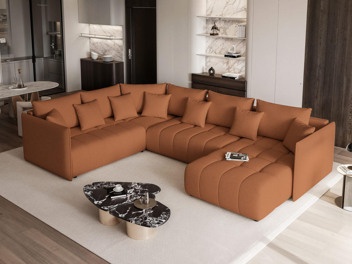 WOHNLANDSCHAFT LORISSE mit Schlaffunktion und Bettkasten Orange - Orange, Holzwerkstoff/Kunststoff (300/85/90cm) - Idohome