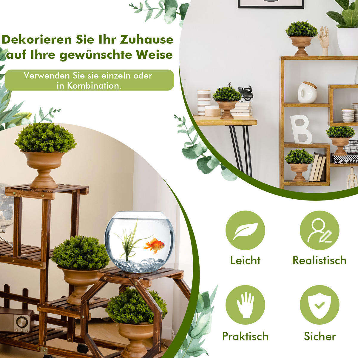 KUNSTPFLANZE Pflanzen Mini Grün(4-teilig) - Grün, Kunststoff (30cm) - COSTWAY