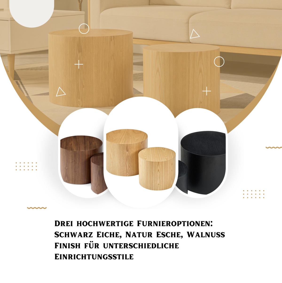 BEISTELLTISCH rund 48/38 x H38/32 cm in Natur, 2-teilig, platzsparend - Naturfarben, Holzwerkstoff (48/48/38cm) - Flora Grace