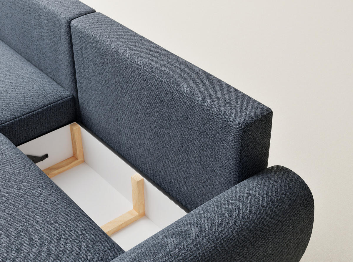 ECKSOFA MIT SCHLAFFUNKTION Numba Blau Webstoff - Blau/Schwarz, Holz/Holzwerkstoff (253/153cm) - Maison de Reve