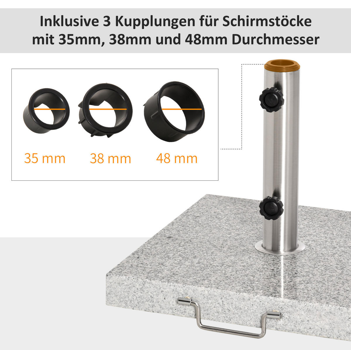 SONNENSCHIRMSTÄNDER 40/40/36 cm grau aus Marmor mit Rollen - Grau, Stein (40/40cm) - OKWISH