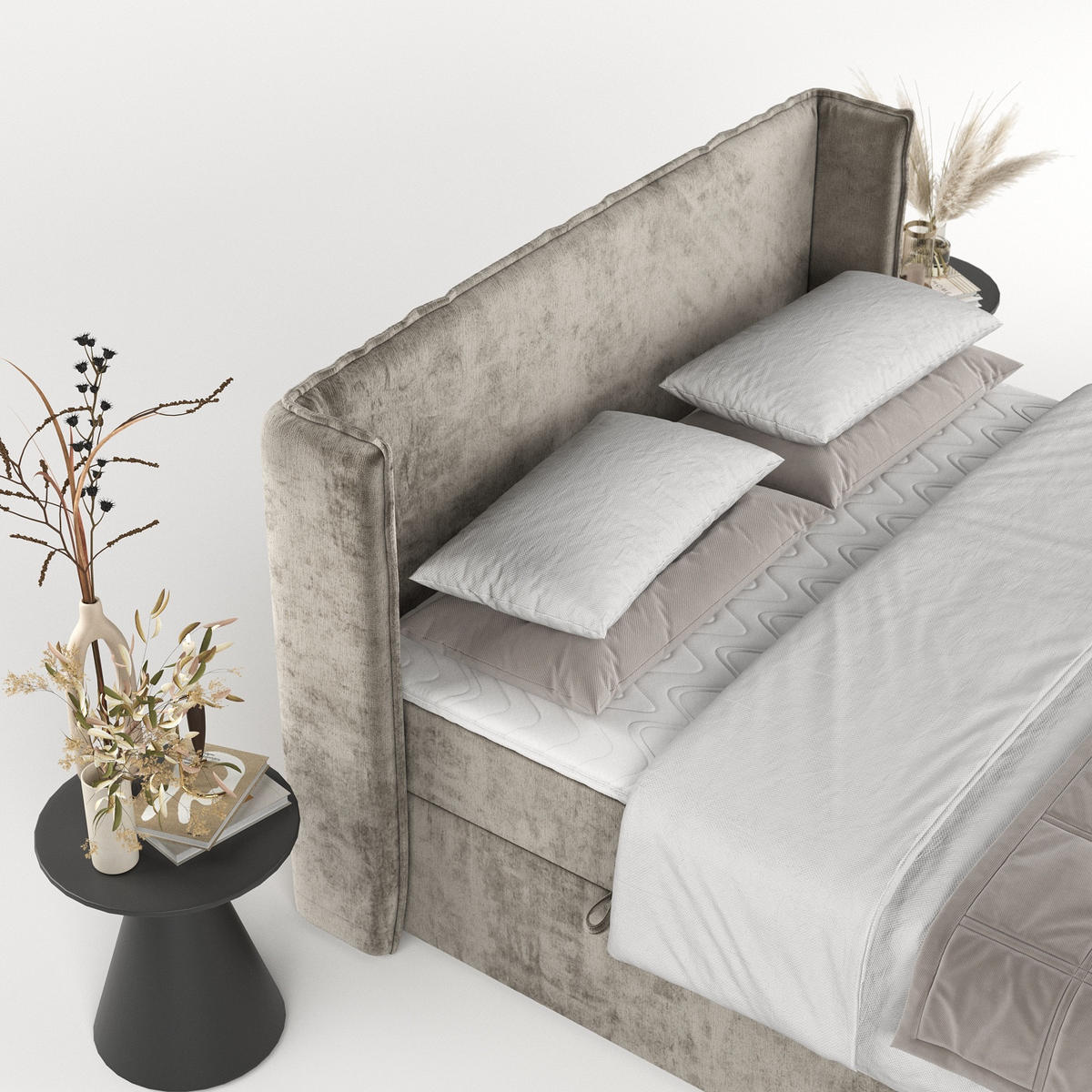 BOXBETT Viva 180/200 cm Beige im Lotta Stoff - Beige/Schwarz, Holz/Holzwerkstoff (180/200cm) - AltaBeds