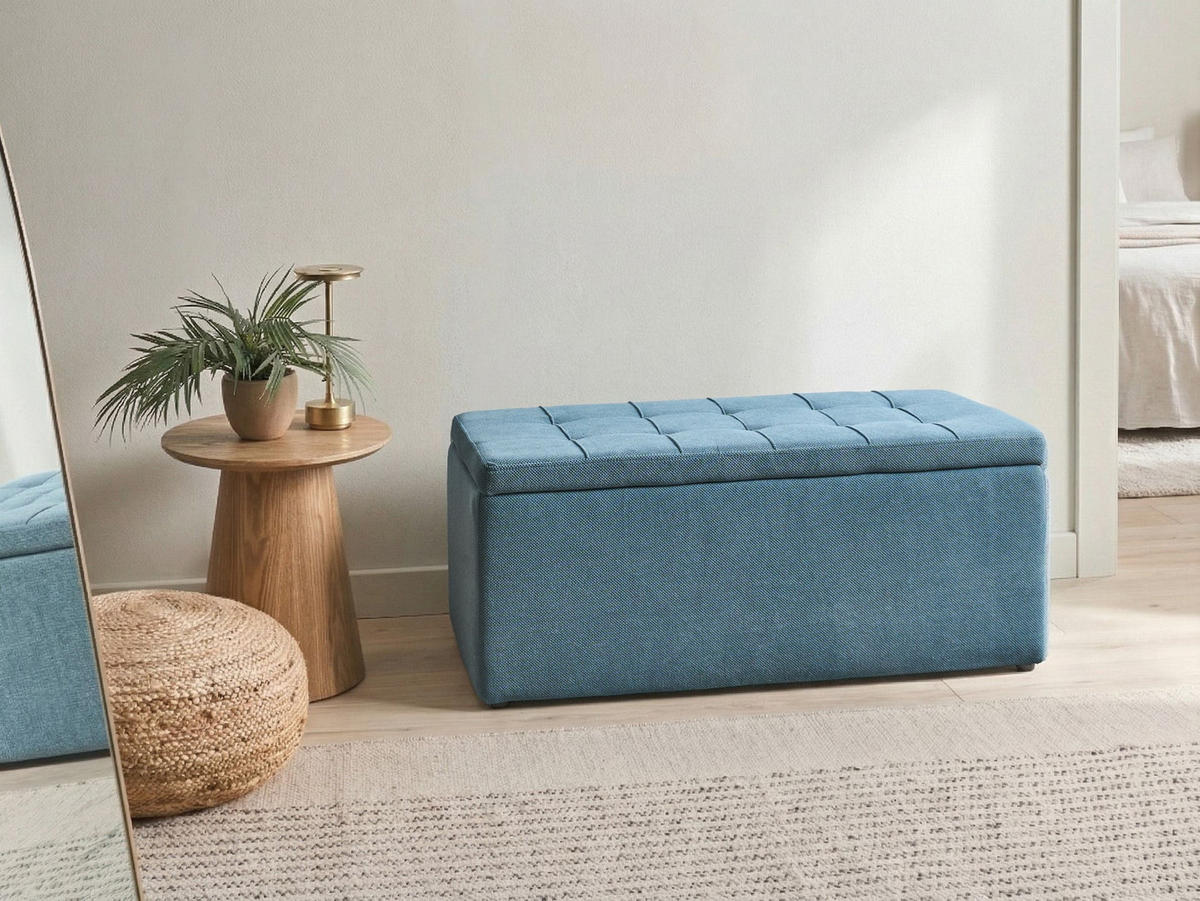 OTTOMANE Stoff 100/40 cm Blau Orem - Blau/Schwarz, Holz/Textil (100/42/40cm) - Beliani