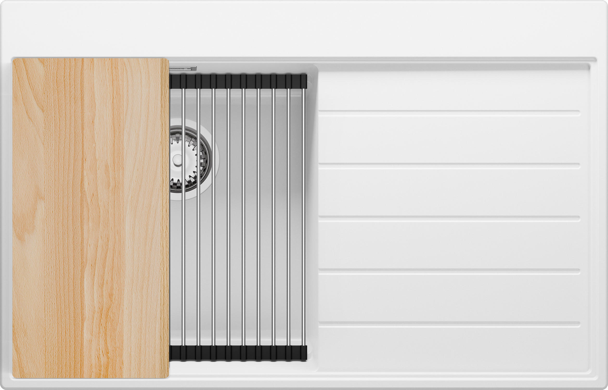 SPÜLBECKEN Sydney, 2-er set Weiß 78/50 cm 1 Becken + Ablauf-Set + Küchenzubehörset ab 45er Unterschrank - Chromfarben/Beige, Kunststoff (78/20/50cm) - Primagran