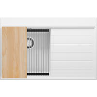 SPÜLBECKEN Sydney, 2-er set Weiß 78/50 cm 1 Becken + Ablauf-Set + Küchenzubehörset ab 45er Unterschrank - Chromfarben/Beige, Kunststoff (78/20/50cm) - Primagran