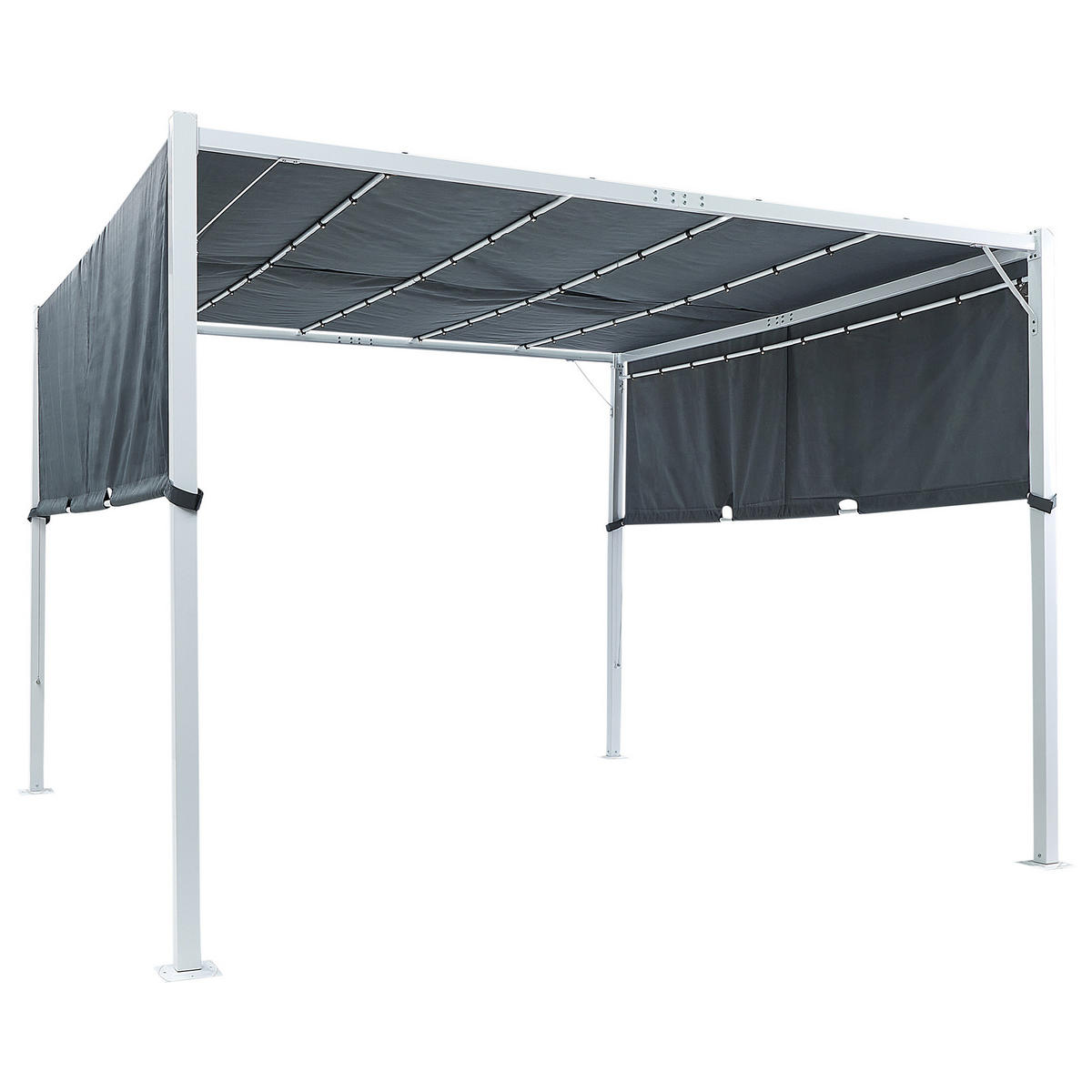 PERGOLA mit LED-Beleuchtung Stahl grau 310/310 cm Parga - Weiß/Grau, Metall (310/215/310cm) - Beliani
