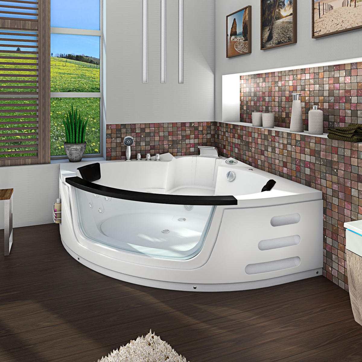 WHIRLPOOL Pool Badewanne Wanne W05R 140x140cm - Weiß, Glas/Kunststoff (140/60/140cm) - AcquaVapore by Sandra Jentho
