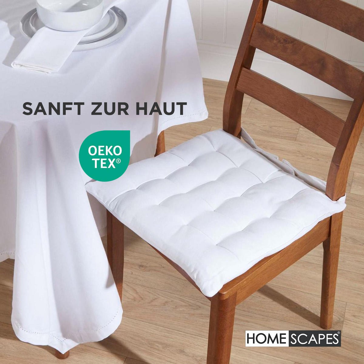 STUHLKISSEN 6er-Set weiß 40/40/6,5 cm - Weiß, Textil (40/40/6.5cm) - Homescapes