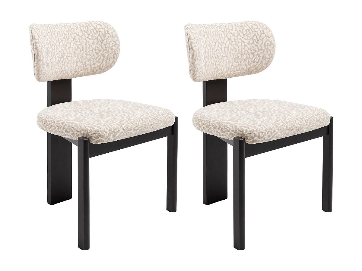 STUHL 2er-Set - Strukturstoff Bicolor & Kautschukholz schwarz - Creme & Beige - WILANA - Beige, Textil (60/85/56cm) - Vente-Unique