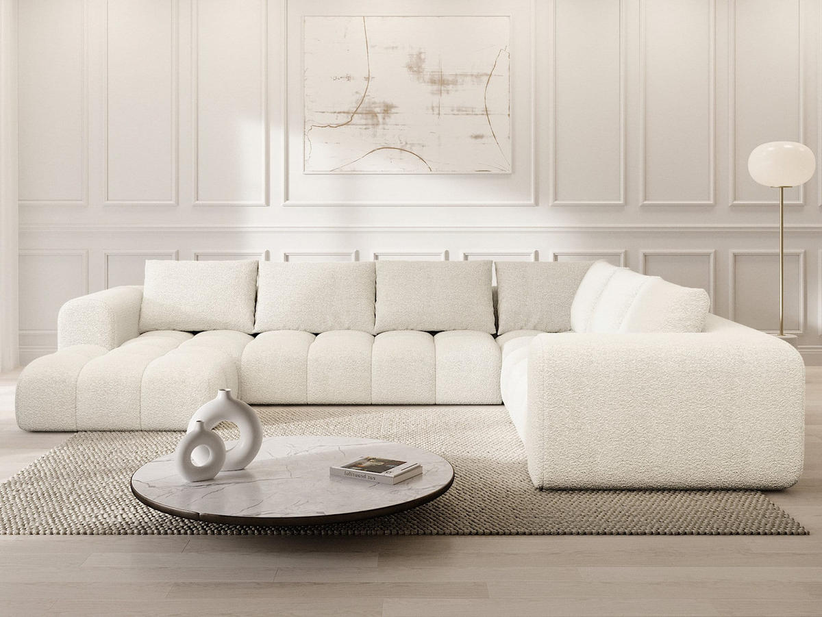 WOHNLANDSCHAFT Casaluna U-Form Weiß Bouclestoff - Weiß, Kunststoff (338/88/267cm)