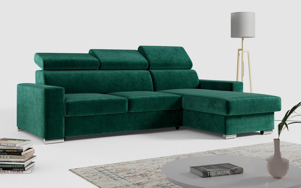 ECKSOFA FOX-L Dunkelgrün - Dunkelgrün/Silberfarben, Kunststoff/Textil (242/168cm) - MKS