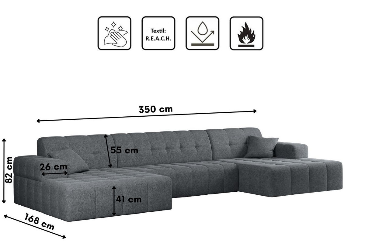 ECKSOFA U-form Wohnzimmer NIMES Stoff VERITA Stahl - Dunkelgrau, Holz/Textil (350/168cm) - Kaiser Möbel