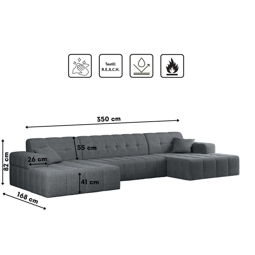 Thumbnail - Kaiser Möbel Ecksofa, Dunkelgrau, Textil, U-Form, 350x168 cm, Reach, Wohnzimmer, Sofas & Couches, Wohnlandschaften, Ecks...