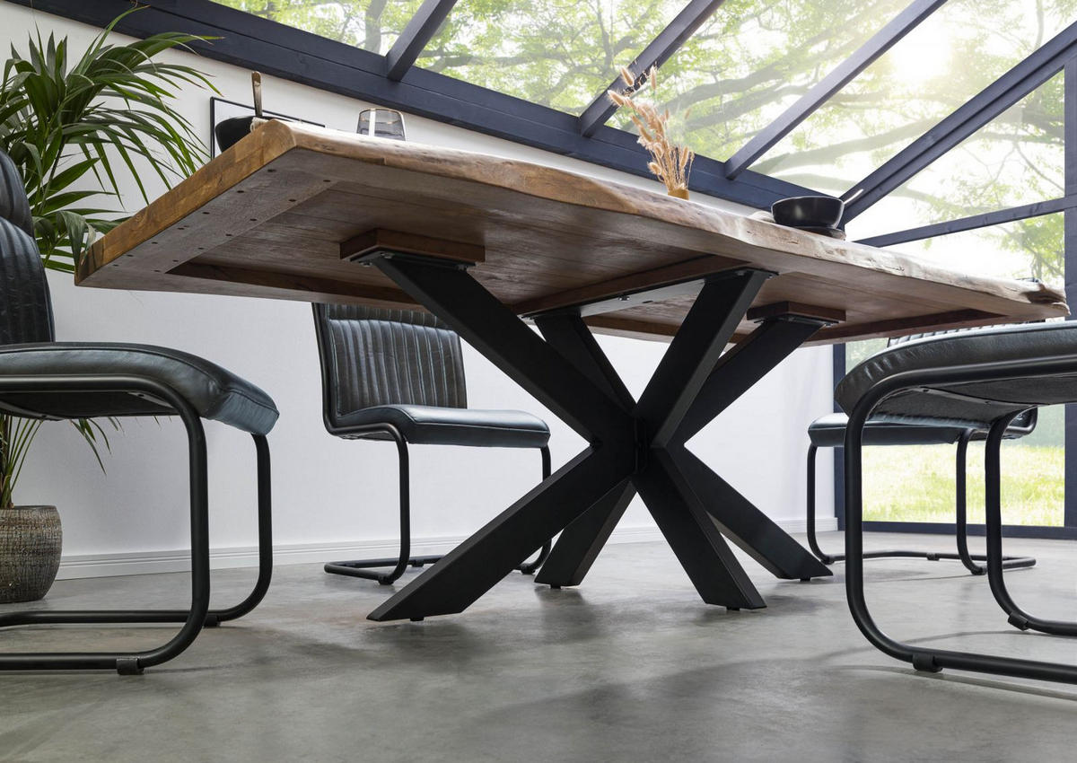 BAUMTISCH Mango 180x90x77 natur lackiert / Kreuzgestell anthrazit matt FREEFORM 5 - Braun, Holz (90/180/77cm) - Massivmoebel24