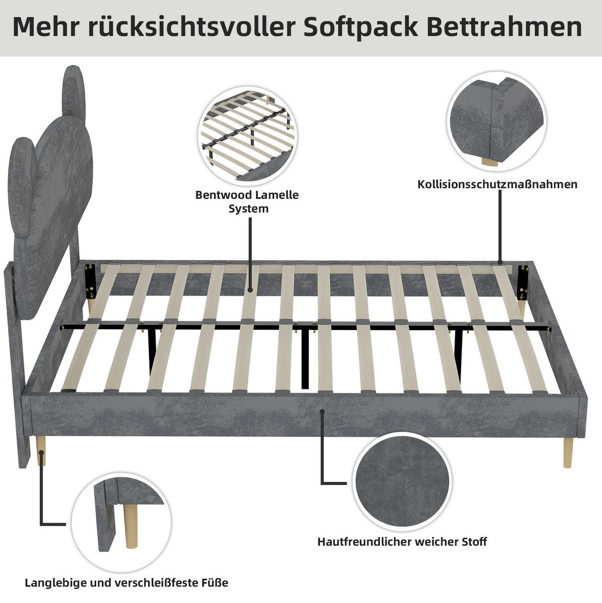 POLSTERBETT 140/200 cm grau aus Stoff und Metall mit Stauraum - Grau, Textil (140/200cm) - OKWISH
