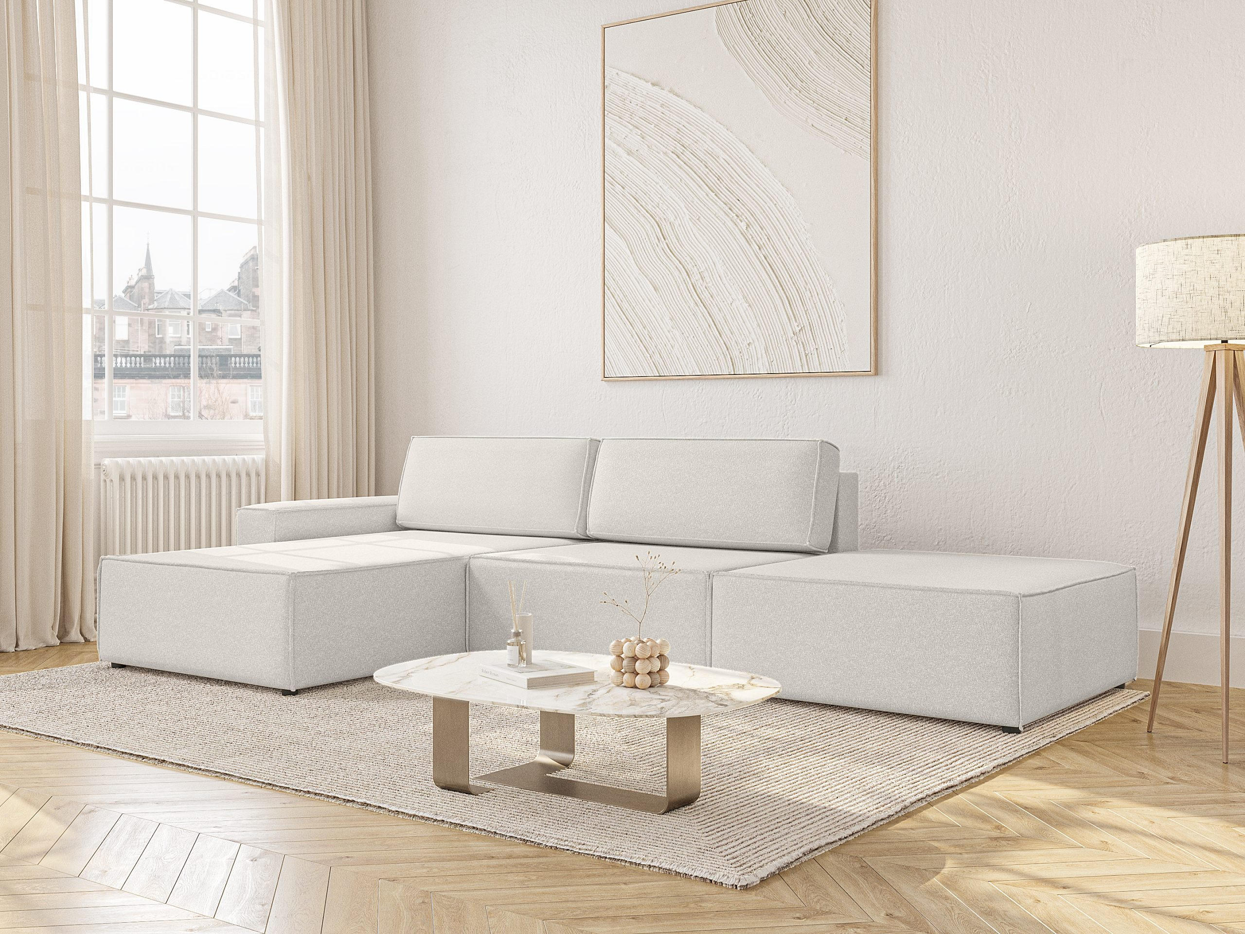 Thumbnail - Fedve Ecksofa, Weiß, Textil, L-Form,L-Form, 323x185 cm, Wohnzimmer, Sofas & Couches, Wohnlandschaften, Ecksofas