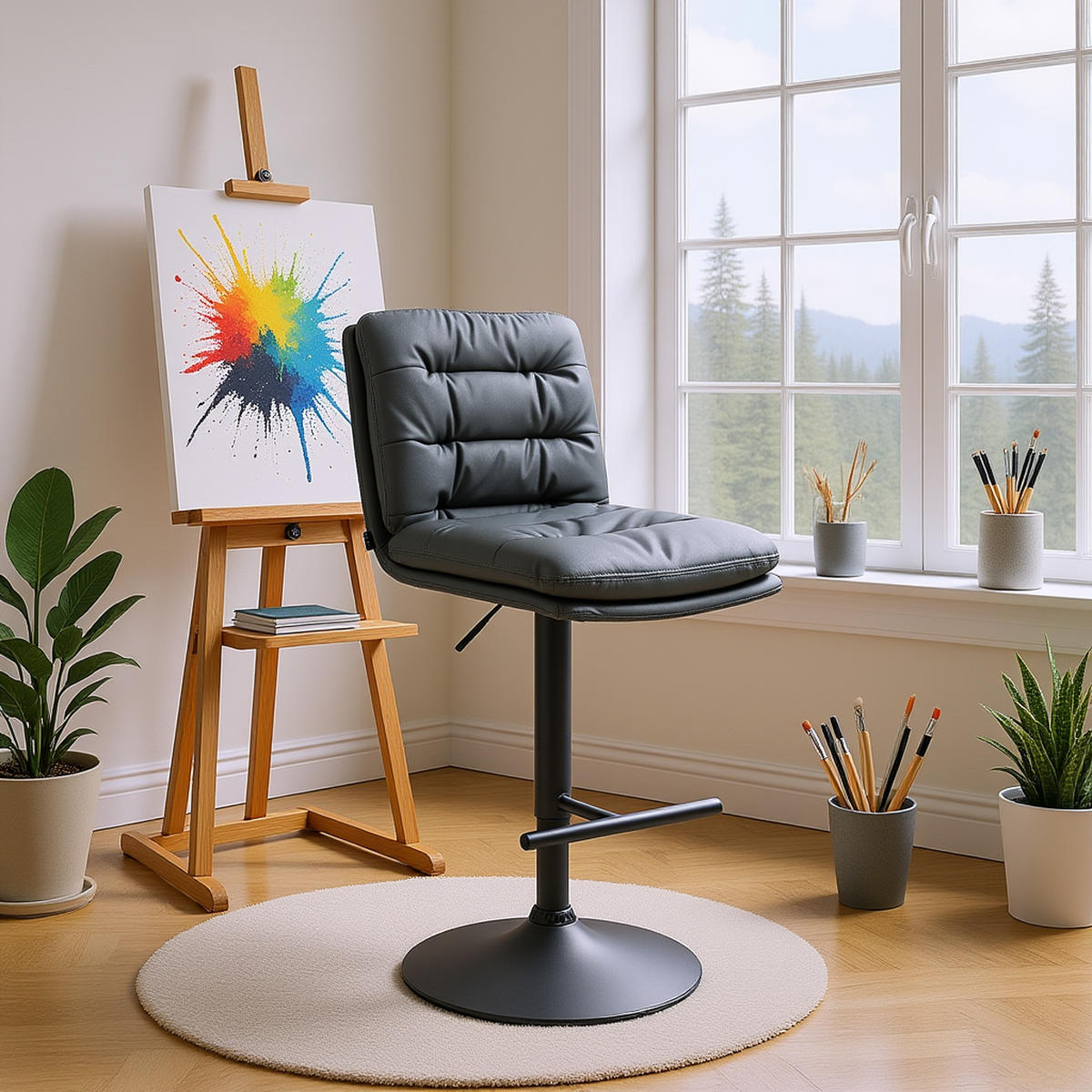 BARHOCKER 2er Set Diamant Kunstleder schwarz grau - Schwarz/Grau, Kunststoff/Metall (42/116/56cm) - TPFLiving