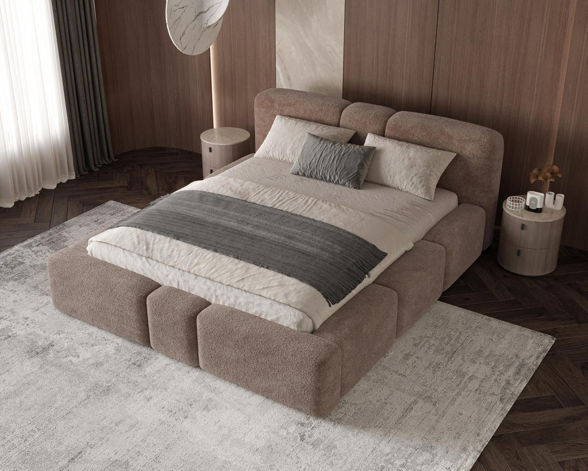 POLSTERBETT Monte140x200 cm- Bettkasten und Stauraum - Doppelbett mit Stabilem Metallrahmen - Monte-Stoff- Dunkelbraun - Dunkelbraun, Holzwerkstoff (140/200cm) - Chilly