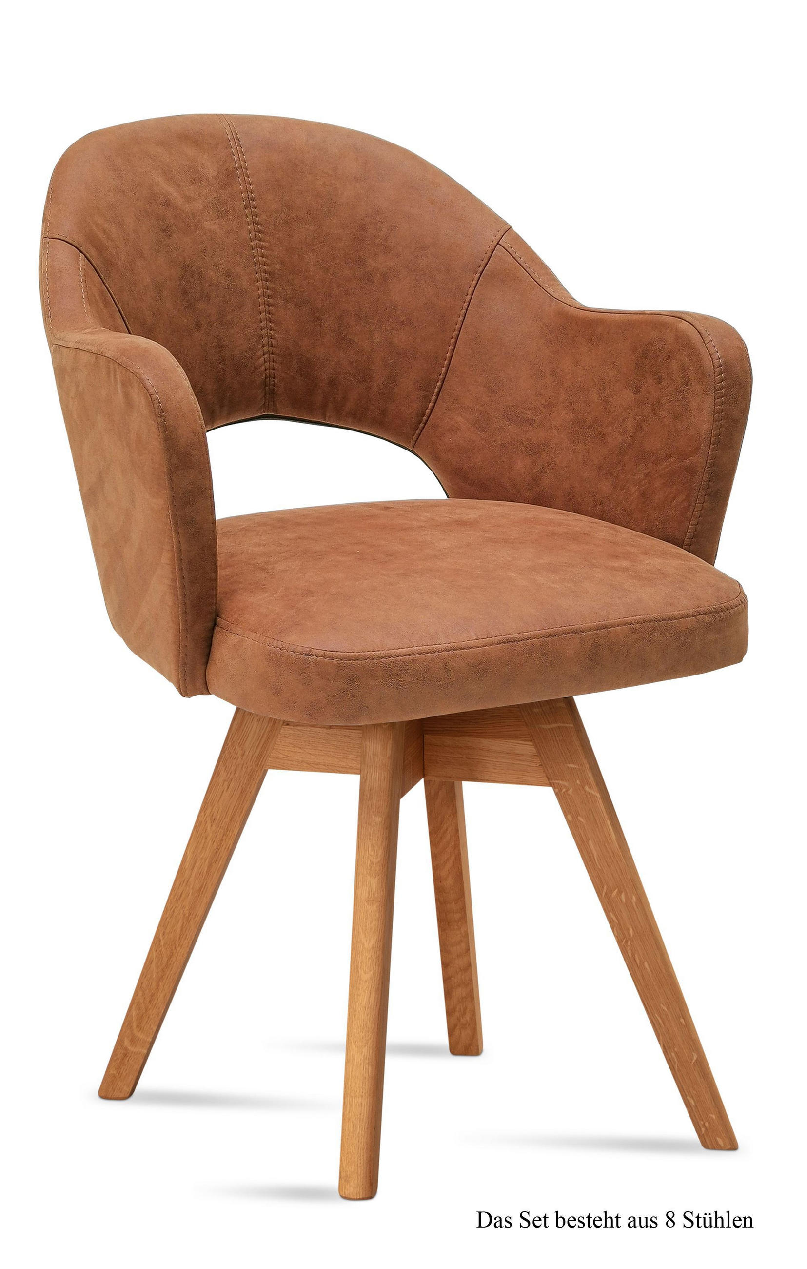 ARMLEHNSTUHL drehbar (8er-Set) Dosya 59x87x61 Eiche geölt/Cognac - Cognac/Eichefarben, Kunststoff (61/87/59cm) - 58aufmkessel