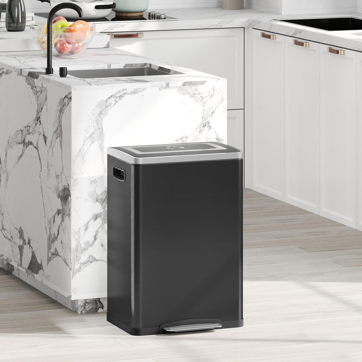 MÜLLTRENNSYSTEM Schwarz Soft-Close Pedal Edelstahl 2x20L - Schwarz, Metall (40/59/34.8cm) - PANGIVO