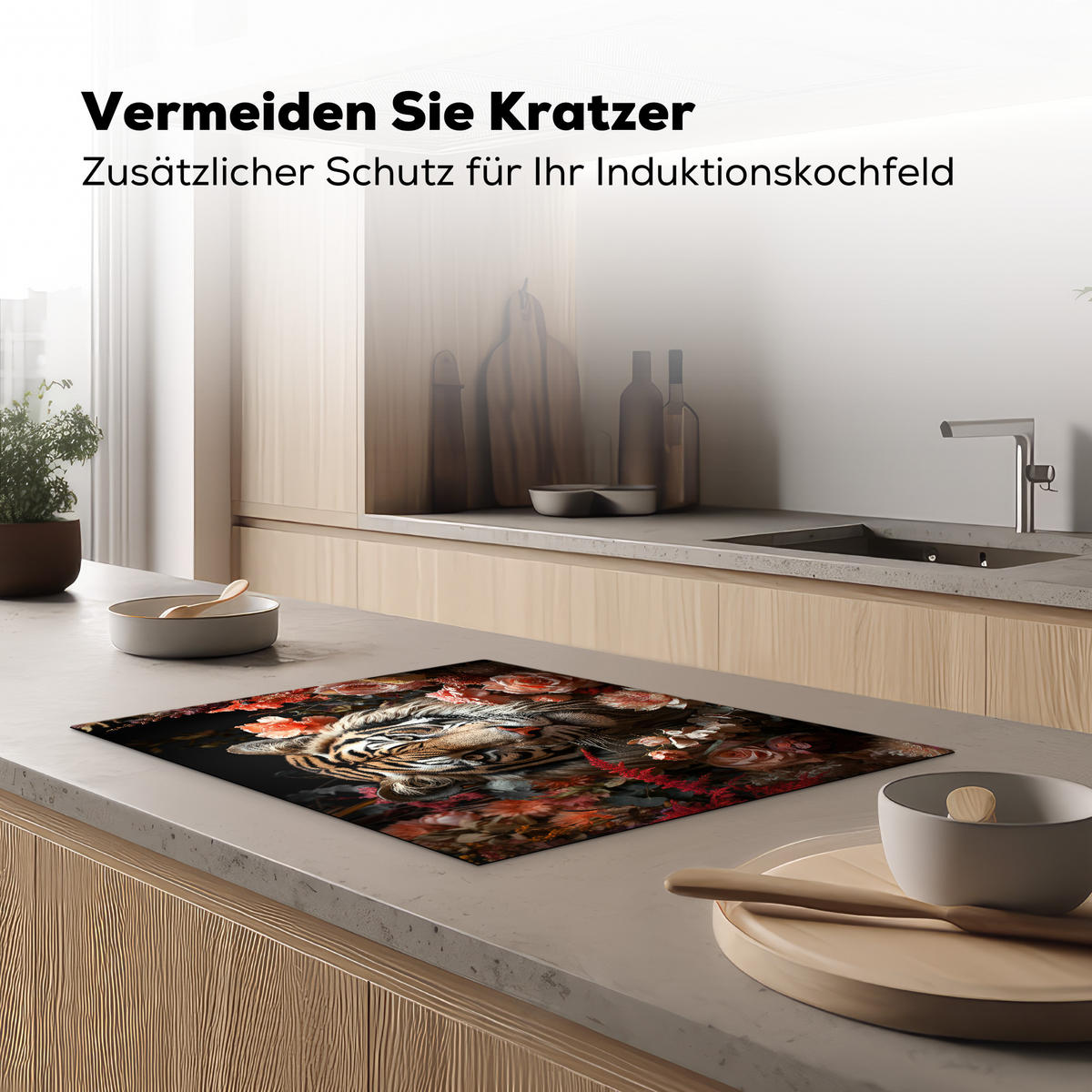 HERDABDECKPLATTE Tiger - Tier - Natur - Floral - Botanisch 71x52 cm - Orange, Kunststoff (71/0.2/52cm) - MuchoWow