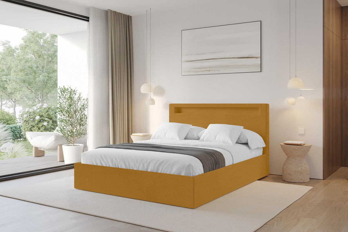 POLSTERBETT mit Bettkasten und Lattenrost, Boxbett ohne Matratze - GOLA 180x200 Senfgelb - Currygelb, Holzwerkstoff/Textil (180/200cm) - ALTDECOR