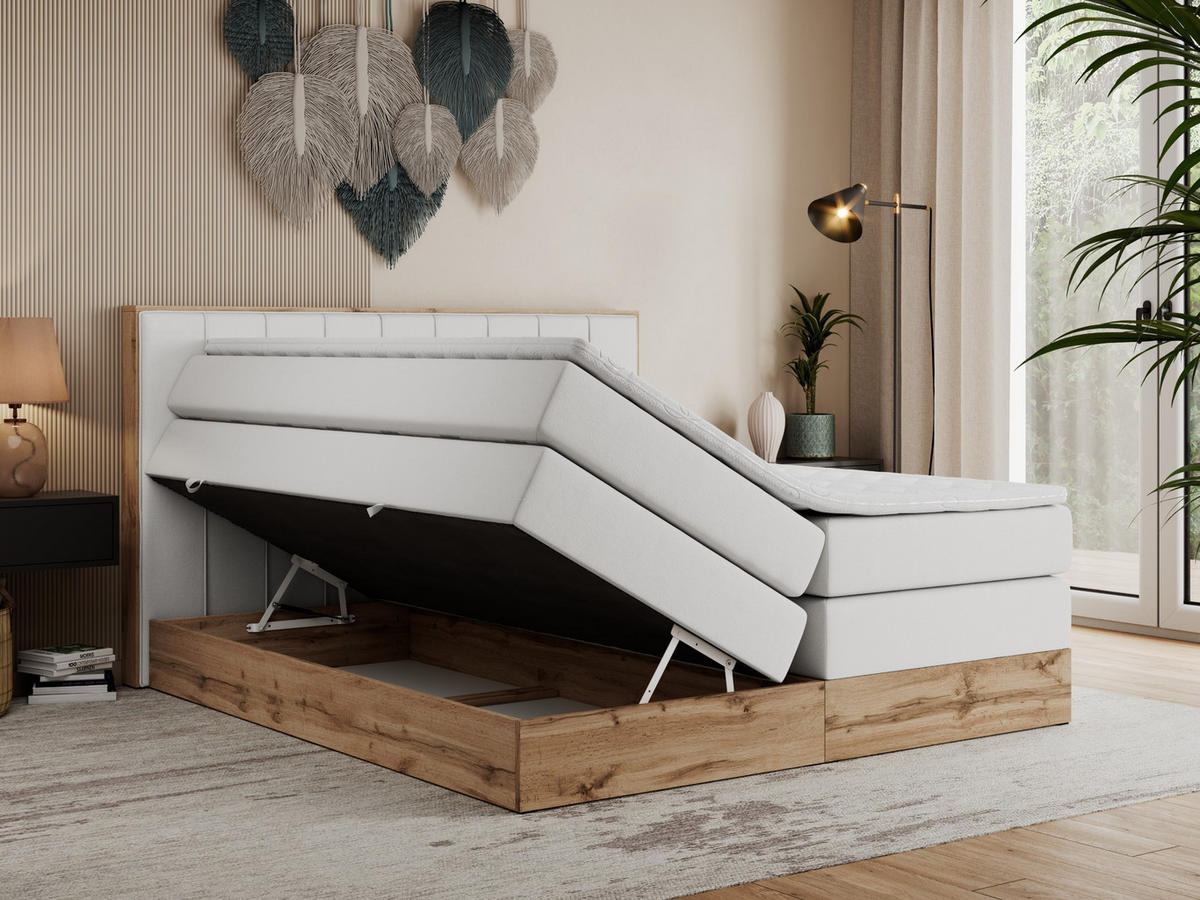 BOXSPRINGBETT BELLISSIMO KING 160/200 Weiß Kunstleder - H3 - Weiß, Holz/Textil (160/200cm) - MKS