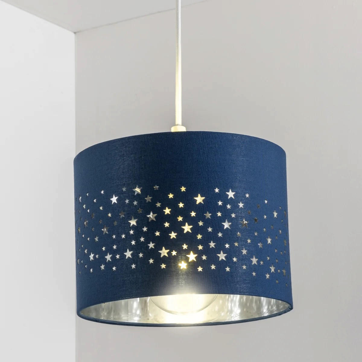 LAMPENHAUBE STARDUST Marineblau Star Easy Fit - Grau, Textil (25/25/18cm) - CGC Europe