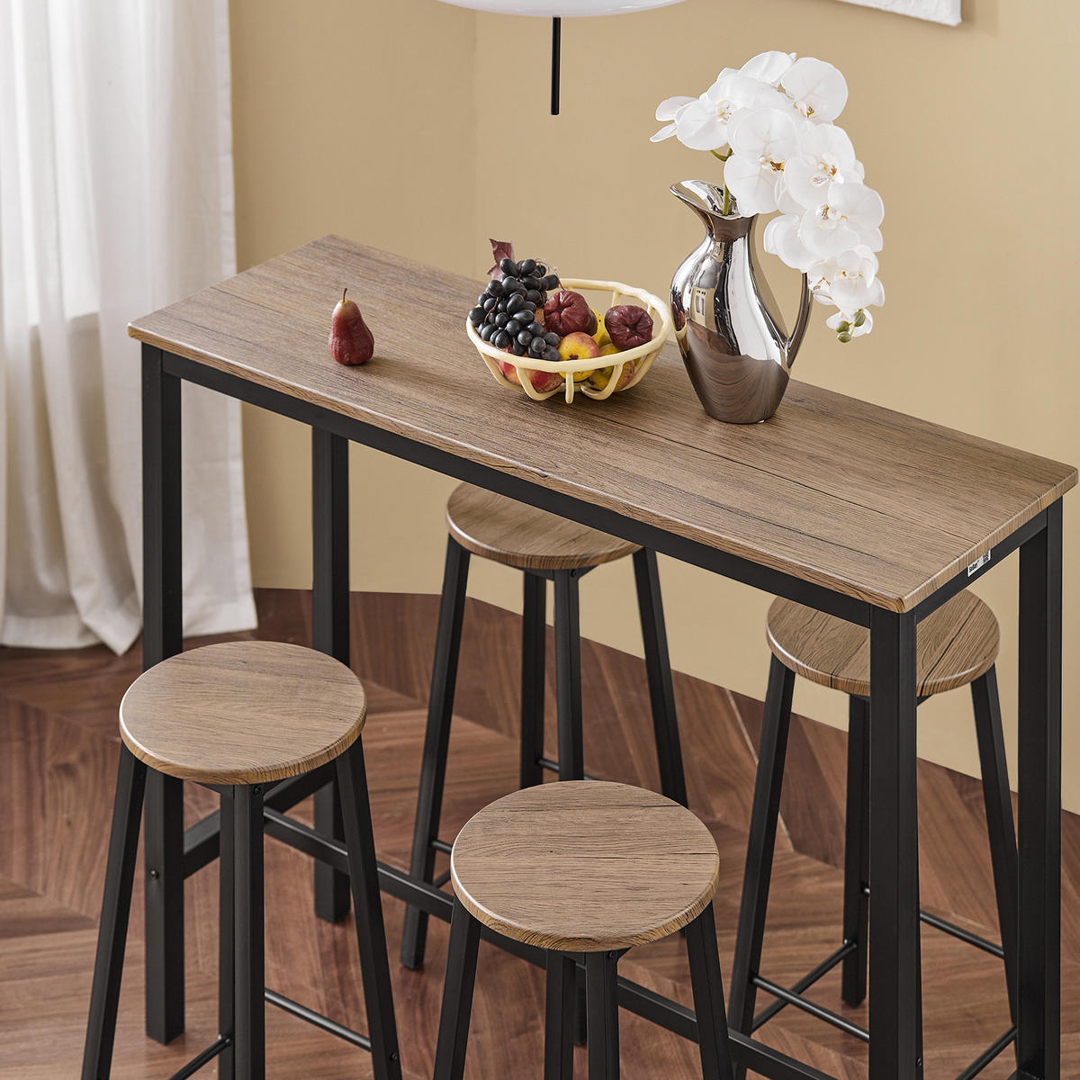 BARTISCH + 4 x BARHOCKER - Schwarz, Holzwerkstoff (120/100/40cm) - SoBuy