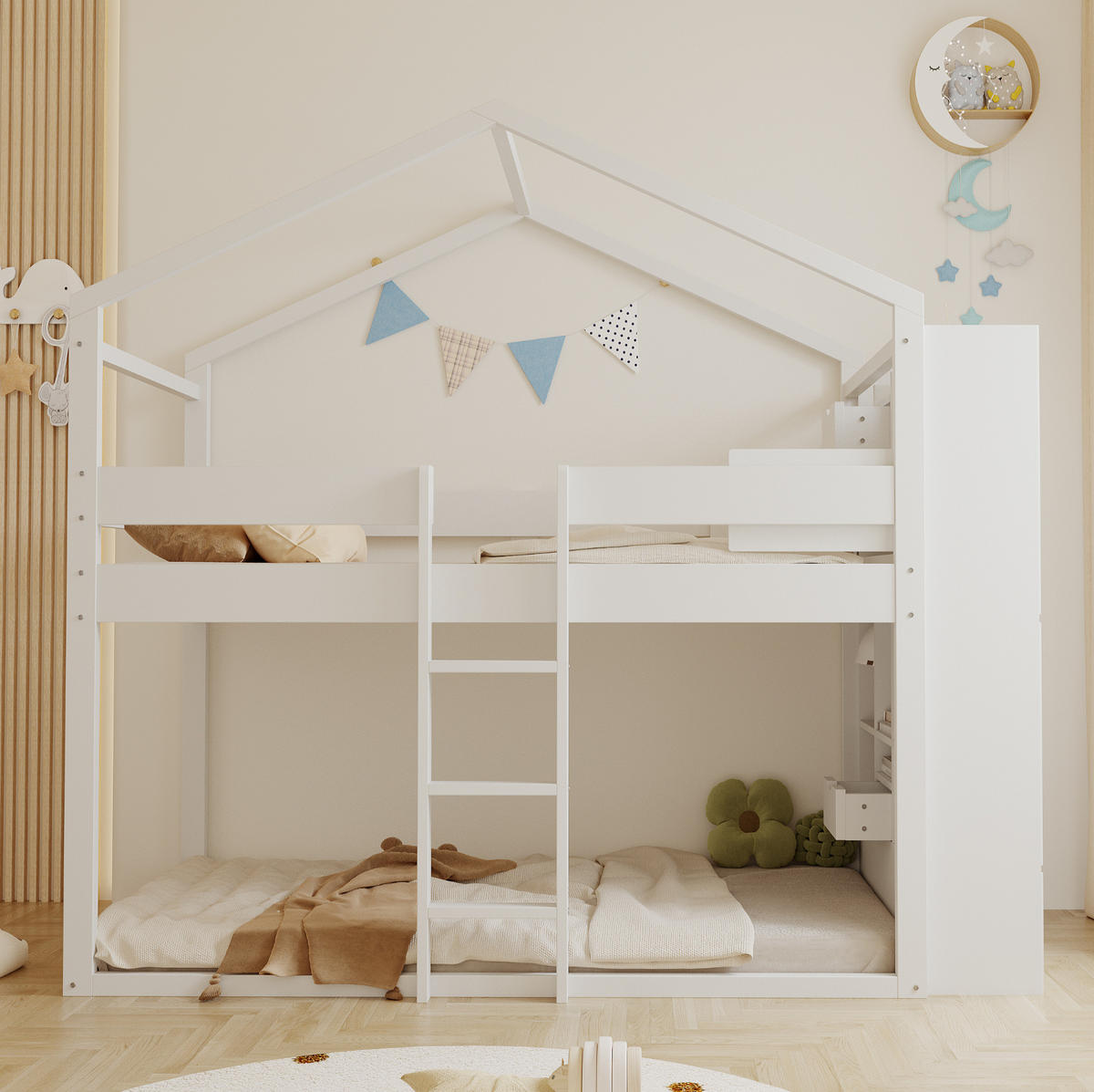 HAUSBETT 90/200 cm aus Kiefernholz mit Stauraum in Weiß - Weiß, Holz (90/200cm) - BEAOK