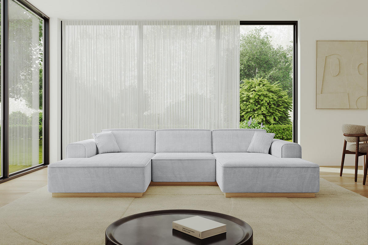 WOHNLANDSCHAFT IREA-U1-v2 - 297x165x81 cm Grau - Grau, Holzwerkstoff/Textil (297/81/165cm) - ALTDECOR