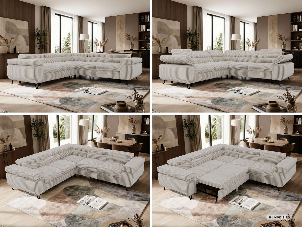 ECKSOFA QUADRO L - Beige Cord - Rechts Seite - Beige/Creme, Textil/Metall (269/269cm) - MKS