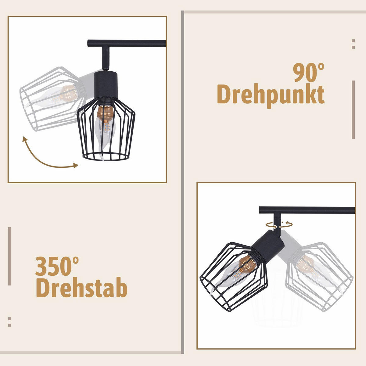 STRAHLER Franziska 3-flammig 46/10/10 cm - Schwarz, Metall (46/10/10cm) - Nettlife