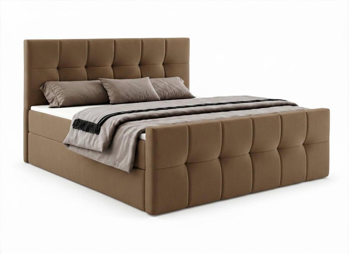 BOXBETT AUREN FRONT 200x200 cm Komplett-Set mit Bonell-Matratze, Topper und Bettkasten, Samt Braun - Braun, Textil (200/200cm) - Luxkor24