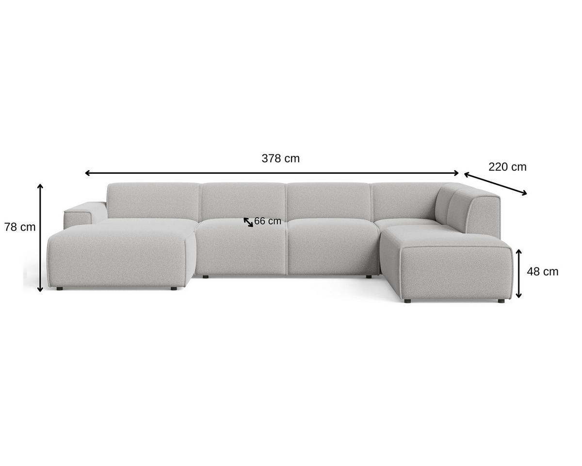 ECKSOFA U Belluno Grau Rechts - Schwarz/Grau, Holz/Kunststoff (220/378cm) - Graingold