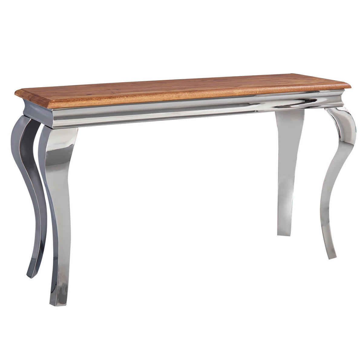 KONSOLENTISCH – Massivholz, 130 cm breit, silberne Beine, 2,5 cm Plattendicke - Silberfarben, Holz/Metall (42/130/76cm) - KADIMA DESIGN