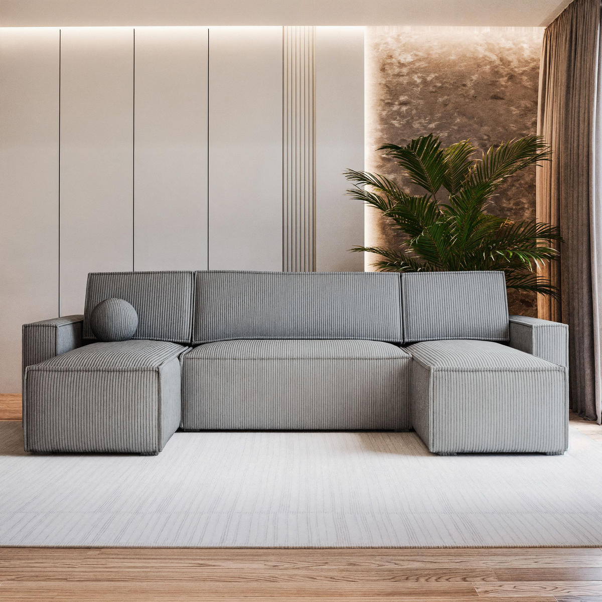 ROHOVÁ SEDAČKA PESANO světle šedá - šedá/světle šedá, dřevo/textil (306/140cm) - MASSENO