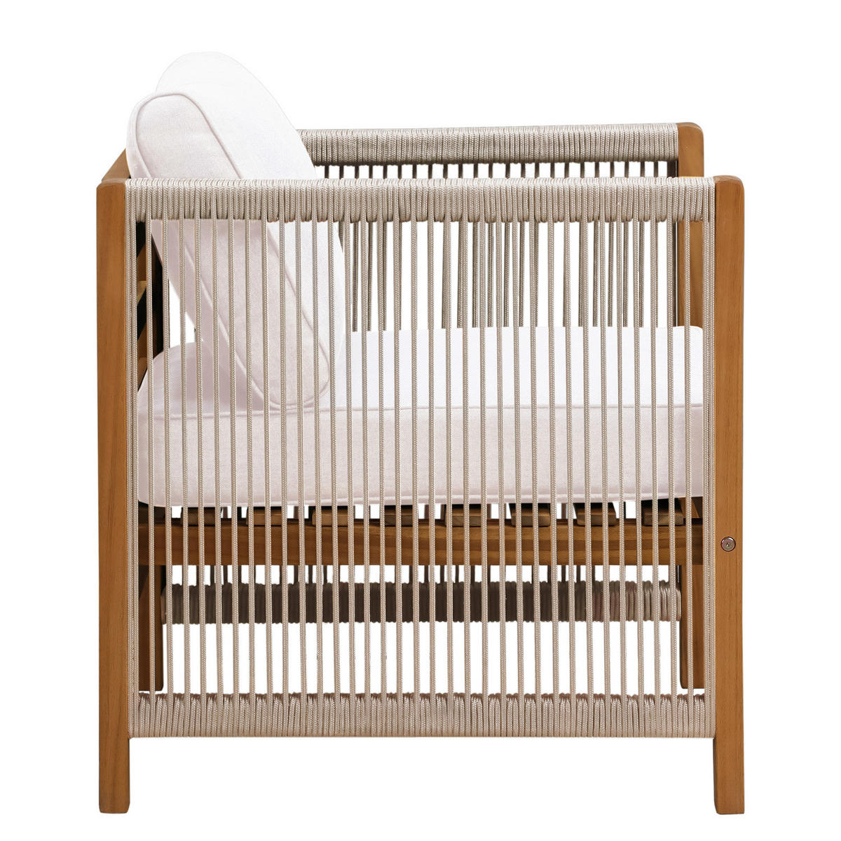 LOUNGESESSEL - 2er-Set - Akazie massiv / Polyester - Braun / Grau - Beige/Braun, Holz/Textil (64/76/66cm) - home24