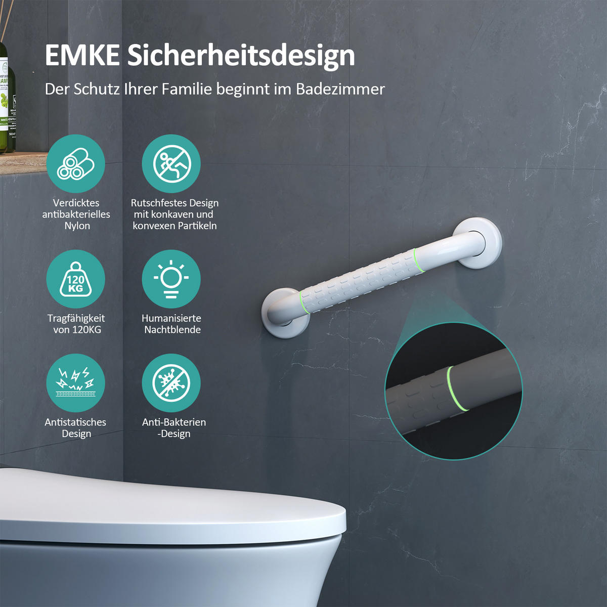 HALTEGRIFF fürs Badezimmer Weiß 37/8,3/7 mm - Weiß, Metall (37/8.3/7cm) - EMKE