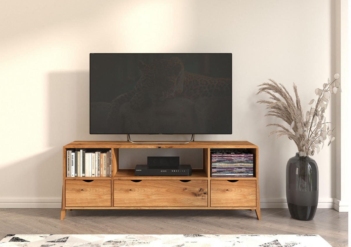 MASSIVHOLZ-TV-SCHRANK Gdynia, Eiche - lackiert, Naturfarben - Eichefarben, Eichenholz/Holz (160/60.4/45cm) - Visby